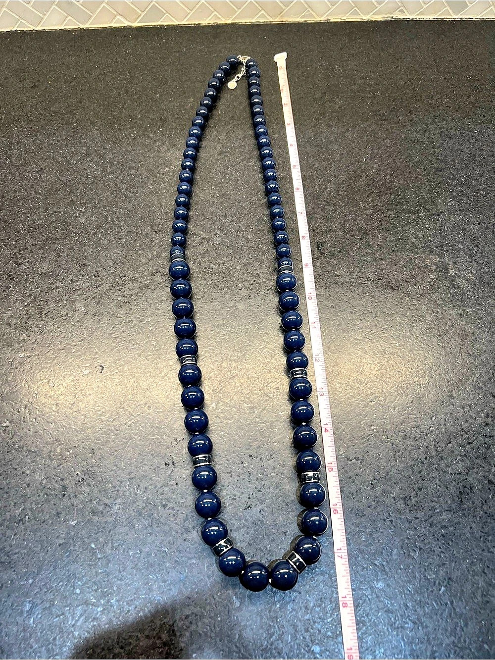 Talbots Navy and Silver Beaded Statement Necklace Blue